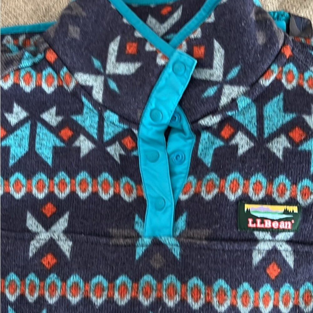 L.L. Bean Teal and Orange Patterned Fleece